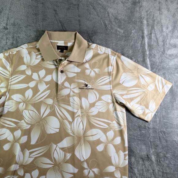 Monterey Club XL Floral Golf Polo Shirt Kauai Lagoons Tan White - Picture 1 of 10